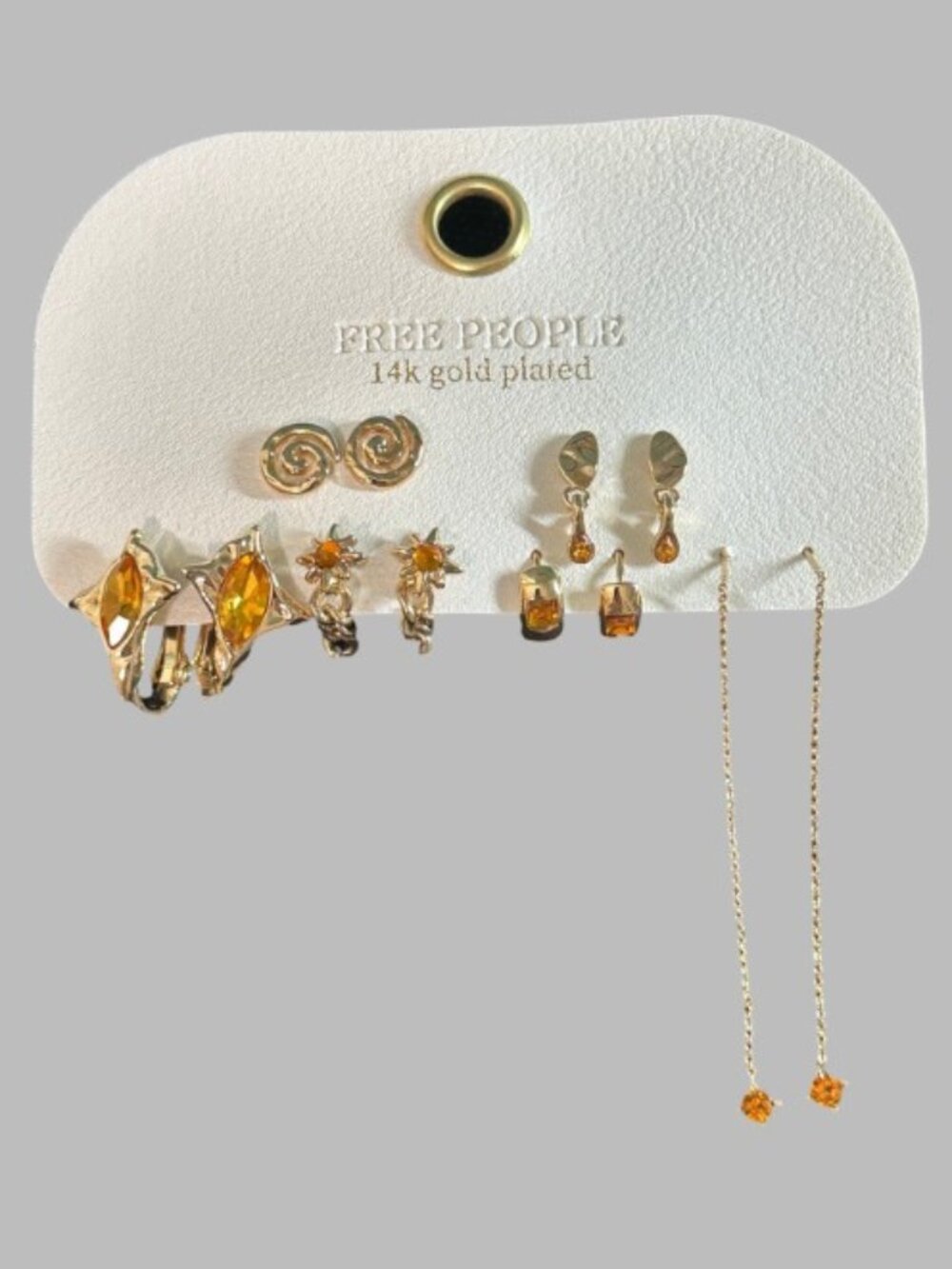 ✨Free People Baez 14k Gold Plated Earring Set in Gold / Citrine - 6 Pairs✨